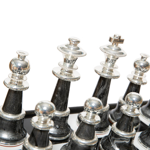 Solid Wood Chess Table with Beautiful Alabaster Top and Gold/Silver Chess Pieces