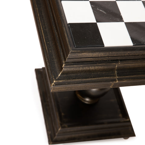 Solid Wood Chess Table with Beautiful Alabaster Top and Gold/Silver Chess Pieces