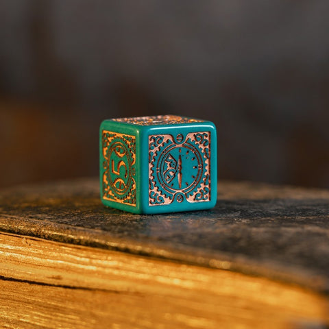 Steampunk Clockwork Dice Set turquoise and copper
