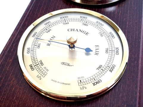 Weather Station Fischer 9176-22 - Barometer Hygrometer Thermometer Wooden Base | 9176-22
