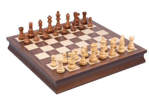 Italian Handmade Chess Set, Maple & Walnut Board with Storage, Weighted Pieces