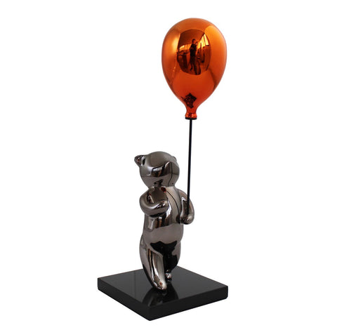 Bear with Balloon Bronze Resin Statue, 42cm Italian Home Decor Gift, Gray Orange
