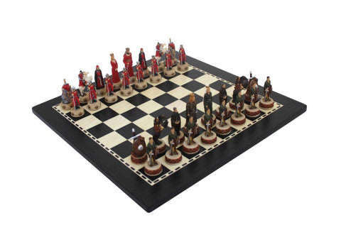 English vs Scots Historical Chess Set, Hand-Painted Resin, Walnut Board 40x40cm