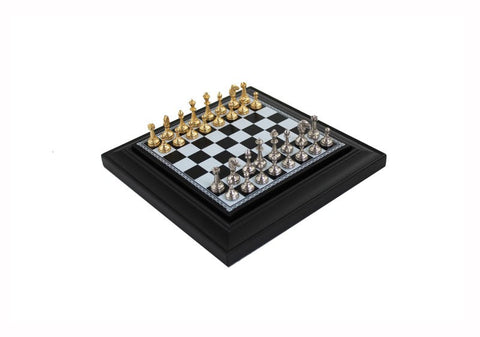 Gold & Silver Plated Metal Chess Se with Board Storage, 17x17 cm, Italy