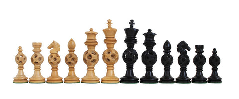 Hand-Carved Ebony Style Chess Set with Real Leather Board, Made in Italy