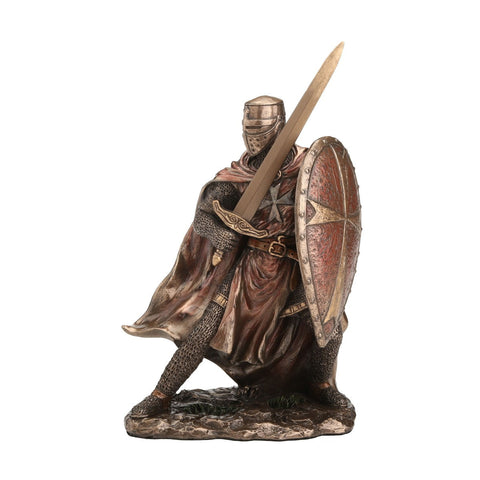 Templar Knight Statue 20cm – Red Crusader, Bronze Resin, Handmade Italy Decor