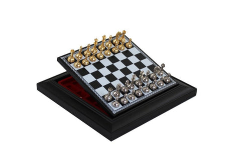 Gold & Silver Plated Metal Chess Se with Board Storage, 17x17 cm, Italy