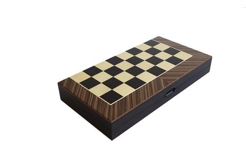 Italian Wooden Chess Set, Folding Board, Checkers & Backgammon, Mahogany Maple