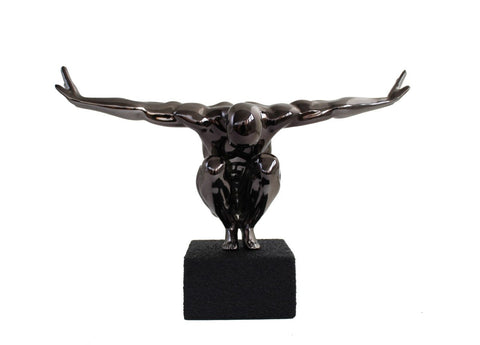 Modern Bronze Resin Leaping Man Statue, 42x16x30 cm, Made in Italy
