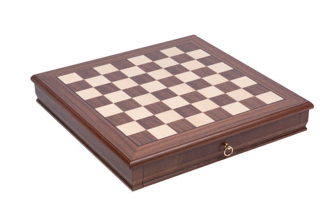 Walnut Maple Wooden Chess Board with Storage Drawer, 43x43cm, Made in Italy