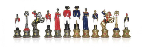 Hand-Painted Metal Napoleon Chess Pieces Set, Made in Italy, 8.2 cm King
