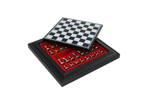 Gold & Silver Plated Metal Chess Se with Board Storage, 17x17 cm, Italy