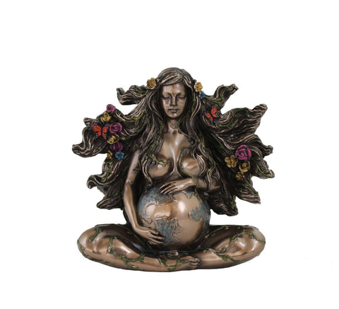 Gaia Earth Goddess Bronze Resin Statue, Greek Mother Nature Decor, 12cm