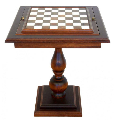Marble Chess Table Set, Handmade Metal/Wood Pieces, Gold & Silver, Italy