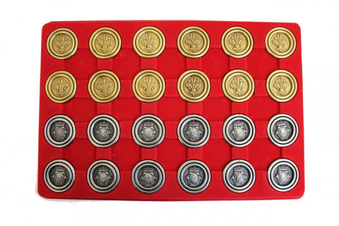 Italian Florentine Metal Checkers Set, Gold & Silver, 4.5 cm, 24 Pieces
