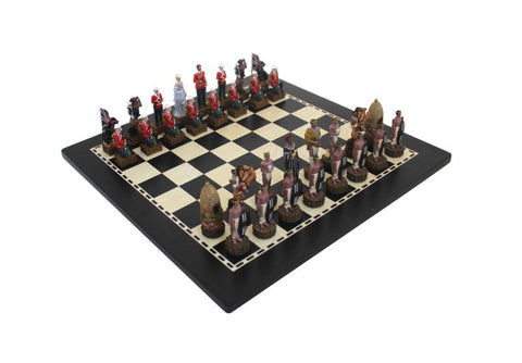 British vs Zulu Chess Set, Hand-Painted Resin, Walnut Board, 40 cm, Handmade