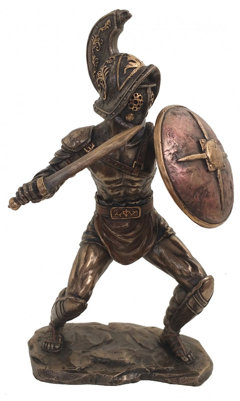 Roman Gladiator Statue with Sword & Shield, Bronze Resin, 26cm, Made in Italy