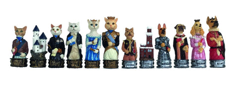 Cats vs Dogs Chess Pieces Set, Hand-Painted Resin, Made in Italy, 8cm