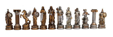 Greeks vs Romans Hand-Painted Resin Chess Set with Unique Board, Made in Italy