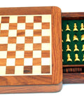 14X14CM MAGNETIC WOODEN CHESS SET WITH DRAWER + CHECKER SET - Hobby.lt 🇬🇧