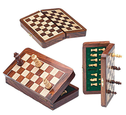 14x14cm Magnetic Wooden Folding Chess Set