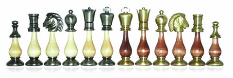 Italian Brass & Wood Chess Pieces, Handcrafted, Gold/Silver Plated, King 10 cm