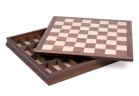 Walnut & Maple Chess Board with Storage, 50x50 cm, Made in Italy, 5.5 cm Squares