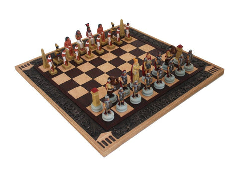 Hand-Painted Roman vs Egyptian Resin Chess Set & Board, Made in Italy