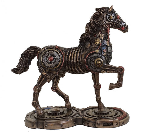 Steampunk Horse Statue, Bronze Resin Figurine 23cm, Italian Decor Gift