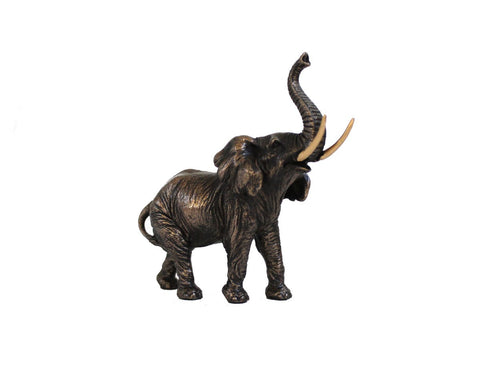 Lucky Elephant Figurine, Raised Trunk, Bronze Resin, Handmade Italy, Small 11cm