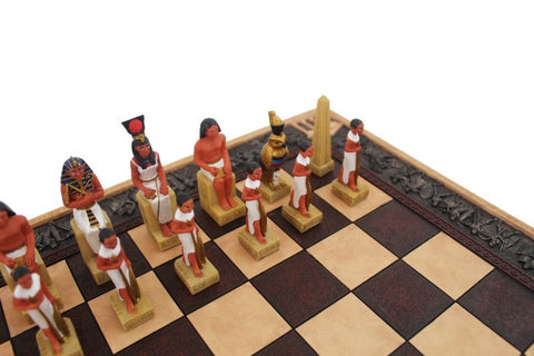 Hand-Painted Roman vs Egyptian Resin Chess Set & Board, Made in Italy