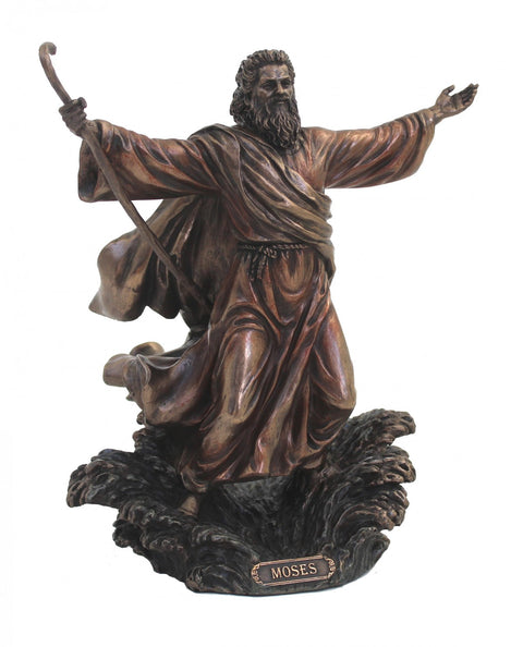 Moses Parting the Red Sea Statue, Bronze Resin Italian Biblical Decor, 23cm