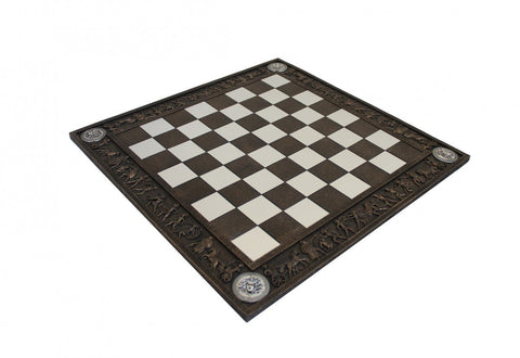 Greek Mythology Chess Board, Handcrafted Resin, 43x43 cm, Made in Italy