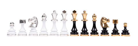 Italian Gold/Silver Plated Brass & Wood Chess Pieces, 8cm King, Black & White