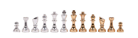 Gold & Silver Plated Brass Chess Set, Elm Wood Board with Drawer, Italy