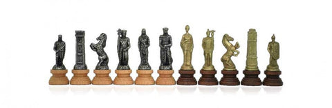 Roman vs Barbarian Chess Pieces, Handmade Metal & Wood, Gold/Silver, 10cm King