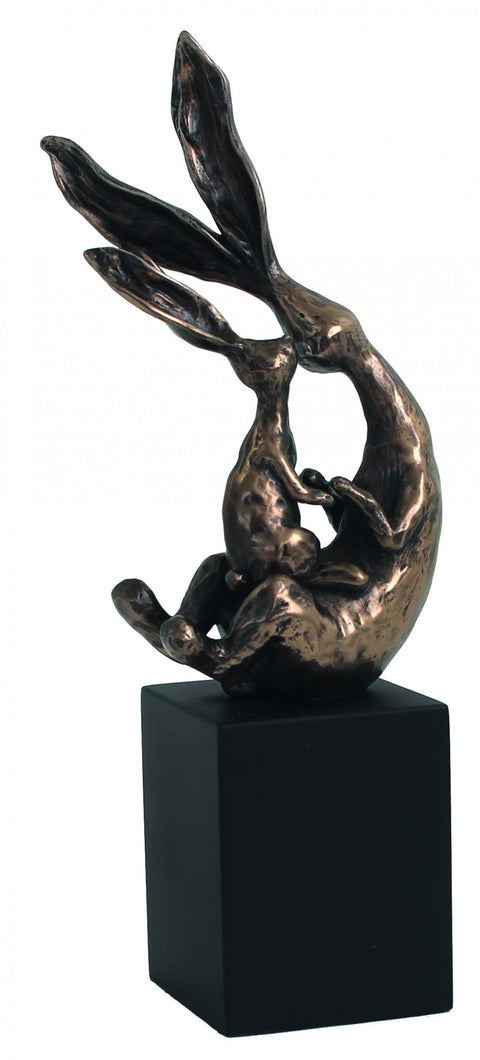 Bronze Resin Rabbit Statue on Cube Base, 19cm Italian Home Decor Gift
