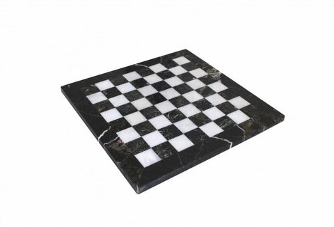 Handmade Marble Chess Set Black & White with Leather Case, Italian 30cm Board