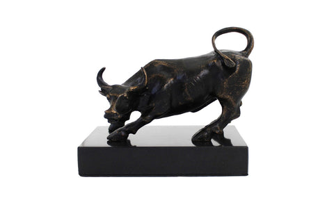 Brass Bull Statue on Black Marble Base, Handmade Italian Sculpture 18x12x16cm