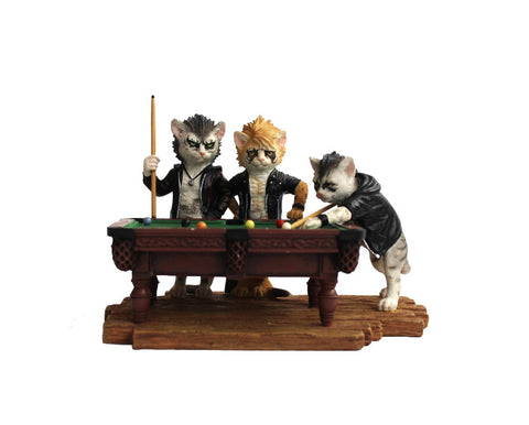 Biker Cats Playing Pool Resin Figurine, Hand-Painted Italian Decor 18x12x12cm