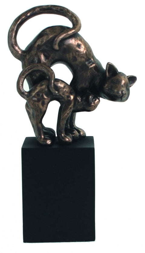 Two Cats on Cube Bronze Resin Figurine 14cm Italian Cat Statue Home Decor