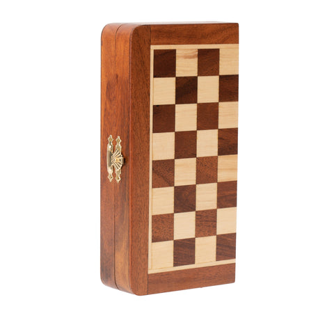 19X19CM FOLDING MAGNETIC WOODEN CHESS SET + CHECKER SET