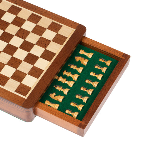 19X19CM SOLID WOOD MAGNETIC WOODEN CHESS SET WITH DRAWER + CHECKER SET