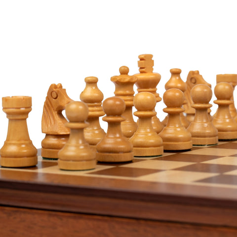Magnetic Wooden Chess Set with Drawer + Checkers, 19.5cm Travel Handmade