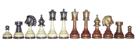 Handcrafted Brass & Wood Chess Pieces Set Gold Silver Plated, King 9cm, Italian