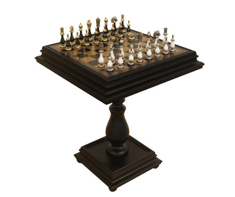 Arabic Style Chess Set with Storage Table, Metal & Wood, Gold/Silver Italy