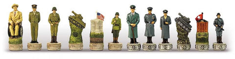 World War II Hand-Painted Resin Chess Pieces, 8cm King, Made in Italy