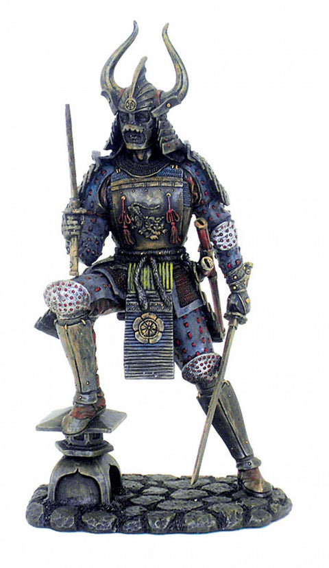 Samurai with Katana Statue, 25cm Resin Bronze Finish Figurine, Made in Italy