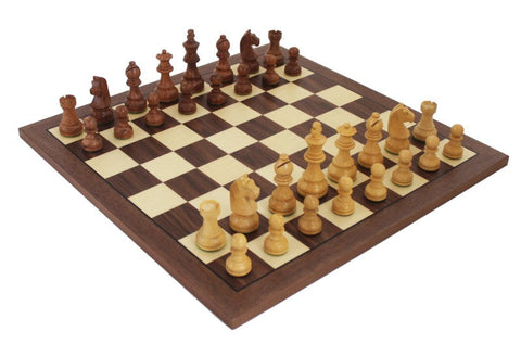 Handmade Wooden Chess Set, Weighted Acacia, Walnut Maple Board, 42cm Italy