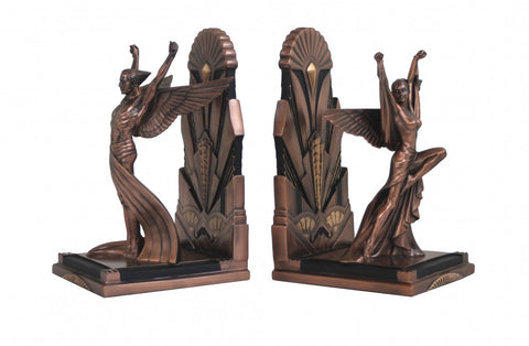 Art Deco Bookends, Bronze Resin Sculpture, 23 cm, Hand-Finished Italy